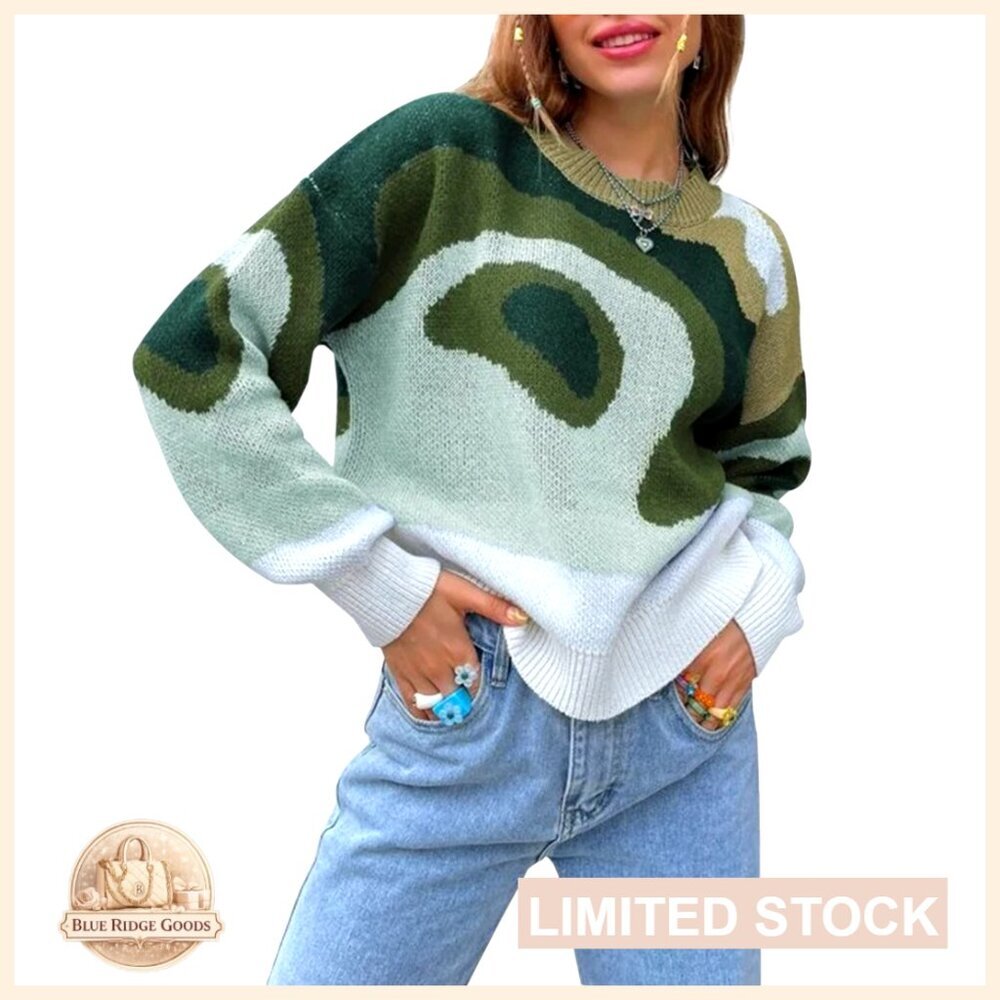 Women Casual Knitted Mock Neck Sweater Long Sleeve Loose Fit Pullover